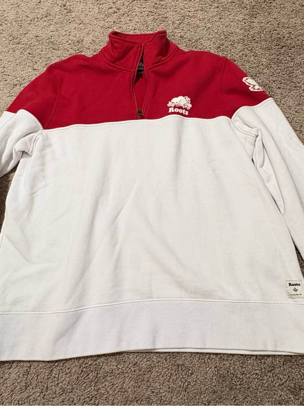 Roots Two-Tone Quarter-Zip Sweatshirt - Red & White